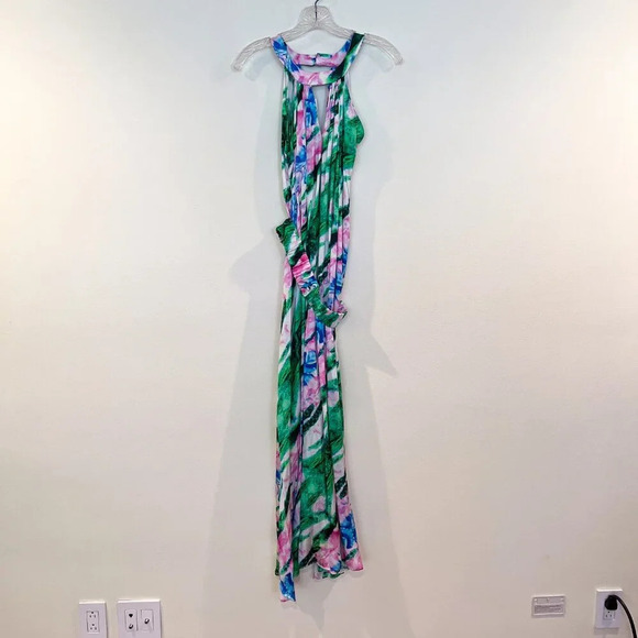 SEA Through Tie Dye Lightweight Belted Halter Beach Cover Up Maxi Dress OS - Picture 2 of 9